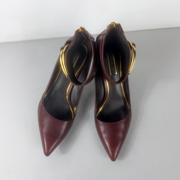 RACHEL ZOE BURGUNDY LEATHER ANKLE STRAP HEELS - Picture 3 of 9